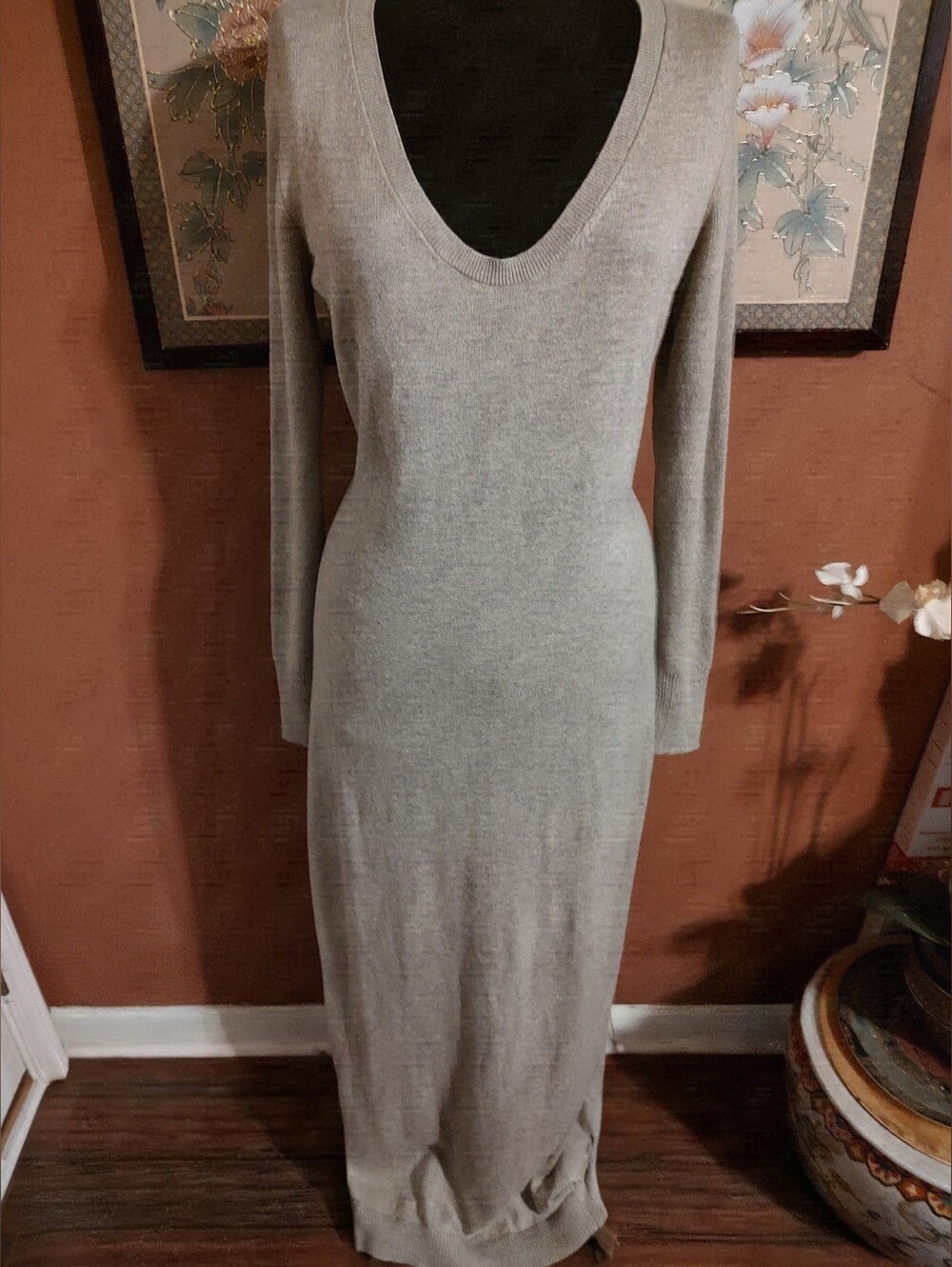 🌹🎀🌹Sexy Vintage VS Cashmere Blend Heathered Mocha Grey Maxi Sweater Dress - M